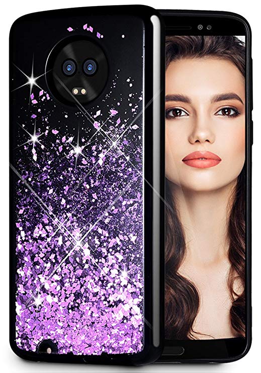 Moto G6 Case, Caka Moto G6 Glitter Case [Starry Night Series] Luxury Fashion Bling Flowing Liquid Floating Sparkle Glitter Girly Soft TPU Case for Moto G6 2018 - (Purple)