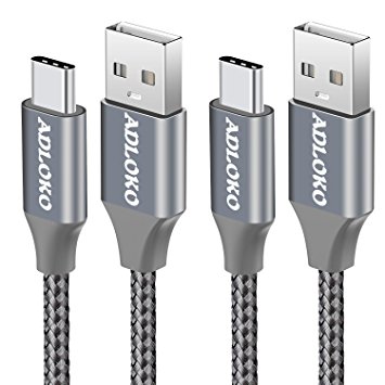 USB C Cables, ADLOKO [2 Pack] USB C to USB A Cable (6.6ft) Double Nylon Braided Fast Charger Cord for New MacBook, Samgsung Note 8, OnePlus, LG V30, Grey