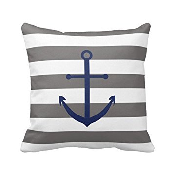 Dark Grey And Navy Blue Anchor Pillow Personalized 18x18 Inch Square Cotton Throw Pillow Case Decor Cushion Covers by deardeer