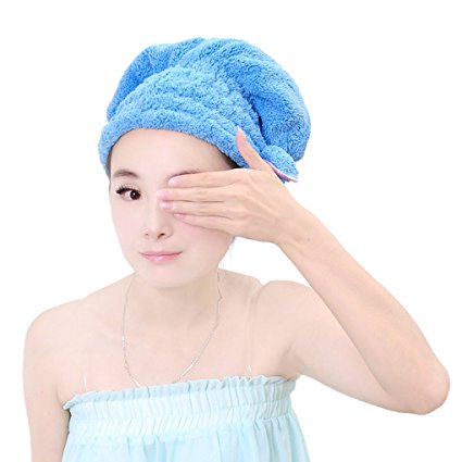 Holiberty Women Cute Bowknot Soft Coral Fleece Ultra Absorbent Shower Cap Hat Bathing Cap Elastic Band Spa Hair Drying Dry Towel Wrap Hat