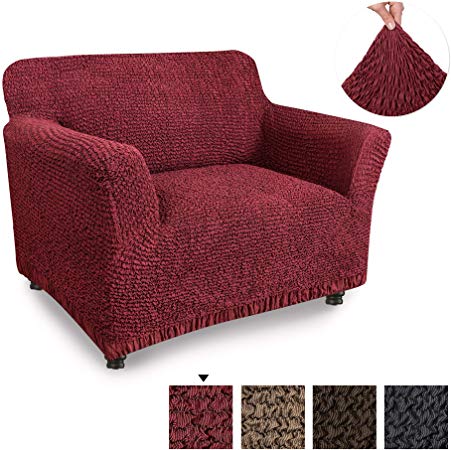 PAULATO BY GA.I.CO. Chair Cover - Armchair Cover - Armchair Slipcover - Cotton Fabric Slipcover - 1-Piece Form Fit Stretch Stylish Furniture Protector - Mille Righe Collection - Bordeaux (Chair)