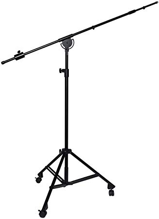 LyxPro Professional Microphone Stand Heavy Duty 90” Studio Overhead Boom Stand with Rolling Caster Wheels, 87” Extra Long Telescoping Arm Mount, Foldable Tripod Legs & Adjustable Counterweight