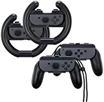 Nintendo Switch Joy Con Grip and Joy Con Wheel, AMDISI 4-Pack Nintendo Switch Grip Handle Kits For Joy-con Controller (2 Kinds)
