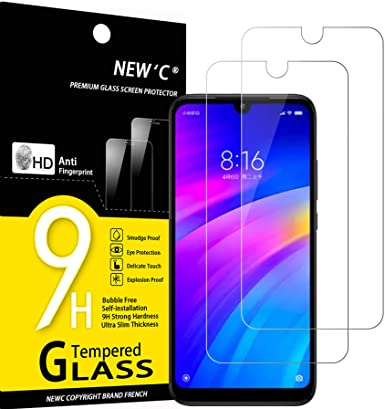 NEW'C 2 Unidades, Protector de Pantalla para Xiaomi Redmi 7, Redmi Y3, Antiarañazos, Antihuellas, Sin Burbujas, Dureza 9H, 0.33 mm Ultra Transparente, Vidrio Templado Ultra Resistente