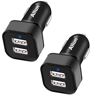 Car Charger Adapter,by Ailun,[2Pack] Dual Smart USB Ports,4.8A/24W,for iPhone X, 8/7 Plus,6 6s Plus,SE 5s Galaxy S7,S6,adapter and combination kit for micro usb type c lightning cable