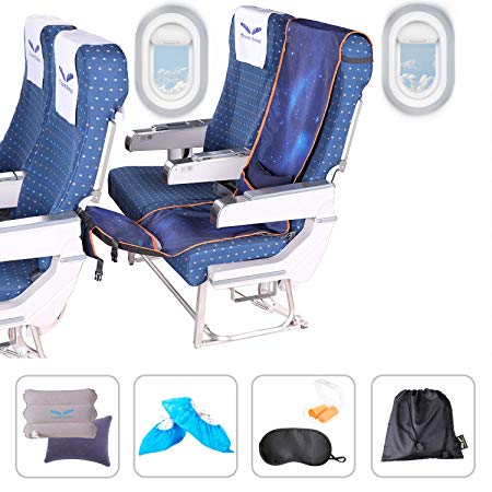 Travel Bread Airplane Footrest Hammock, Portable Travel Foot Rest with Inflatable Pillows, 3 Levels Adjustable Height Flight Hammock Provide Relaxation and Comfort, Digital Printed Starry Sky Pattern
