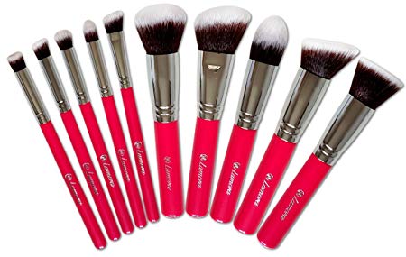 Pro Foundation Kabuki Makeup Brush Set - Powder Blush Concealer Contour Brushes - Perfect For Liquid, Cream or Mineral Products - 10 Pc Collection With Premium Synthetic Bristles For Eye and Face Cosmetic