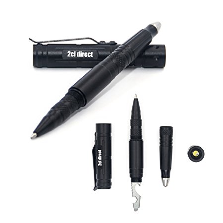 Tactical Pen Military & Police Grade Self Defense Pen Survival Badass EDC - Nichia Tactical Flashlight   Glass Breaker   Ballpoint Pen   Multi Tool - 2 Ink Cartridges & 3 Batteries - Gift Boxed