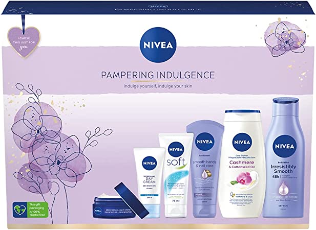 NIVEA Pampering Indulgence Gift Set (6 Pieces), Luxury NIVEA Gift Set Includes Shower Cream, Day and Night Cream, Body Lotion and More, Gifts for Women