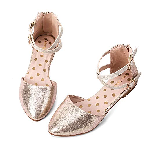 nerteo Girl's Pretty Glitter Ballet Flats Ankle Strap Dress Shoes Sandals (Toddler/Little Kid/Big Kid)
