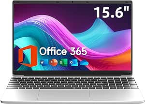 15.6 Inch Laptop with Office 365, 4GB RAM, 128GB Storage Expandable 1TB, 5205U Processor, HD Display, Windows 11 Laptops Computer, Wi-Fi 5, BT4.2, Numpad, Type-C, for Business and Students.