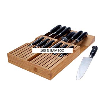 [Vivaware] In-Drawer Knife Block (Bamboo) Holds 12 Steak, Prep, and Chef Knives | Discrete Horizontal Kitchen Storage | Naturally Clean & Hypoallergenic | Home Safety