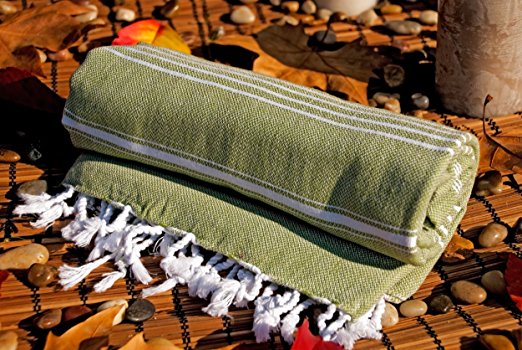 Olive Green - 100% High Quality Cotton Towel Peshtemal For Beach Swimming Pool Yoga Gym Fitness Bath Spa Camping Backpacking
