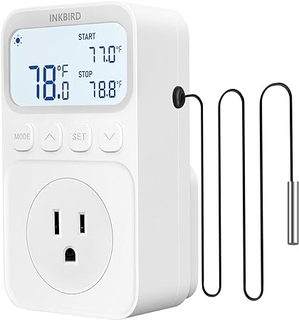 INKBIRD Digital Thermostat Outlet Temperature Controller Outlet Socket Heating/Cooling Control 1200W 10A Backlit Display