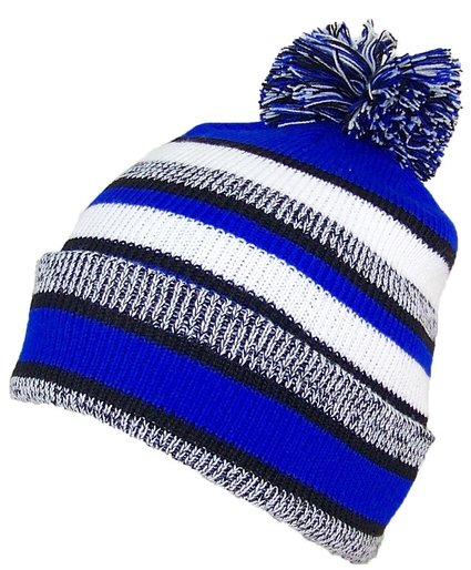 Best Winter Hats Quality Striped Variegated Cuffed Beanie W/Large Pom (L/XL)