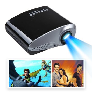 Mira-Tech 2.4Inch Portable Mini Projector 16:9 4:3 50,000 hours, 1000:1 Contrast with Max 19201080 Native 480320 Resolution 60Lumen Multimedia LED Projector Support Charged by Vehicle Power (Black)