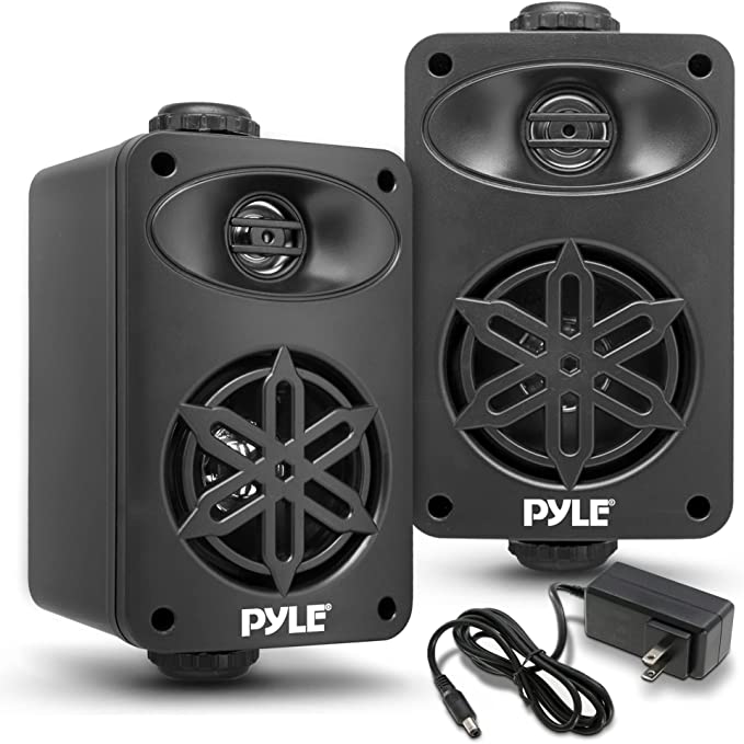 Bluetooth Indoor Outdoor Speakers Pair - 200 Watt Dual Waterproof 3.5” 2-Way Full Range Speaker System w/ 1/2” High Compliance Polymer Tweeter - Home, Boat, Marine, Deck, Patio, Poolside - PDWRBT36BK