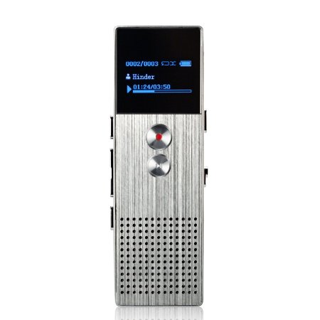 AGPtEK M23 8GB Digital Voice Recorder, MP3 Player with Built-in Speaker and FM radio options, Silver
