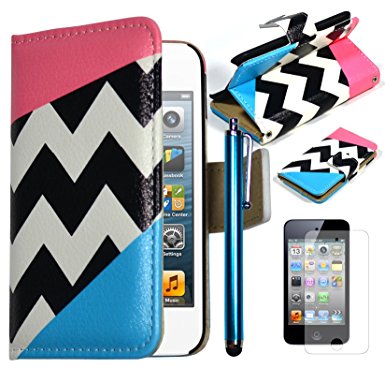 Bastex Leather Wallet for Apple Touch 4, 4th Generation iPod - Hot Pink and Sky blue Clutch with Stylus and Screen protector