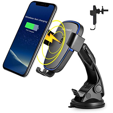 AOSANG Fast Wireless Car Charger, Qi Car Wireless Mount Air Vent Phone Holder Cradle Charging for Samsung Galaxy Note 8/S8/S8 /S7/S6 Edge /Note 5, QI Wireless Standard Charger for iPhone 8/8 Plus/X