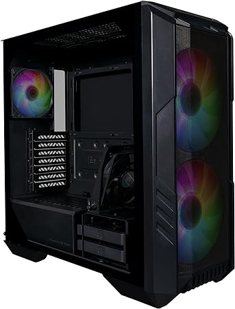 Cooler Master HAF 500 PC Case: Mid-Tower, 2 x 200mm Pre-Installed ARGB Fans for High-Volume Airflow, Rotatable 120mm GPU Fan, Versatile Cooling Options, Tempered Glass Side Panel, Removeable Top