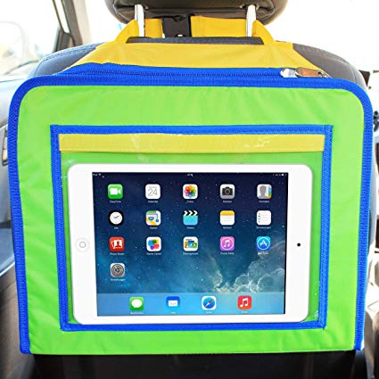 Skiva Kids Travel Tray and Backseat Car Organizer, Children's Snack Desk for Road Trips and Air Travel, iPad and Other Tablet Holder, Toys Crayons & Markers Coloring Bag, Age 3
