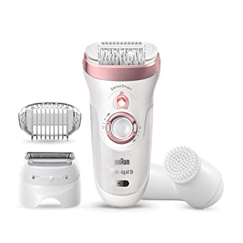 Braun Epilator for Women, Silk-épil 9 9-880 for Hair Removal, Wet & Dry, Facial Cleansing Brush, Women Shaver & Trimmer, Cordless, Rechargeable, Beauty Kit White/Rose Gold