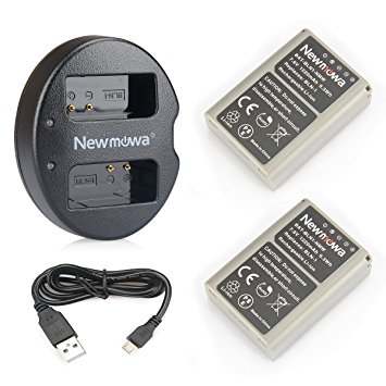 Newmowa BLN-1 Battery (2-Pack) and Dual USB Charger for Olympus BLN-1, BCN-1 and Olympus OM-D E-M1, OM-D E-M5, PEN E-P5,OM-D E-M5 II