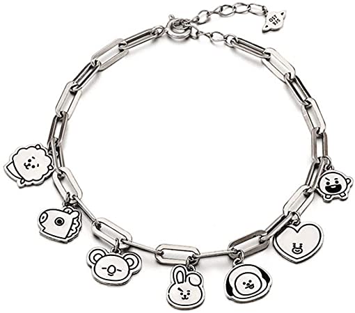 Mshion Stainless Steel Bracelet for Women Bangtan Boy Kpop BTS Bracelets Jimin Suga Pendant Link Chain