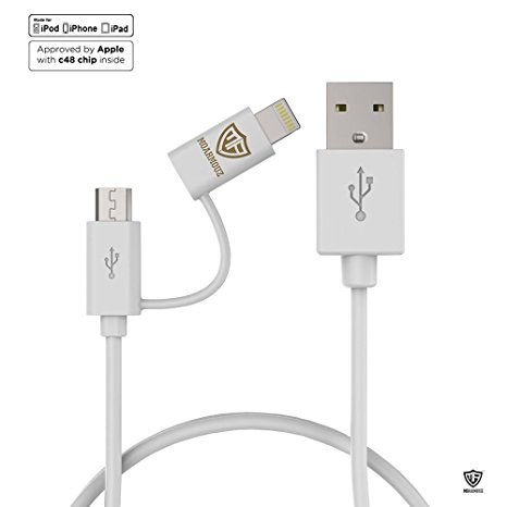 [Apple MFi Certified] MoArmouz® Lightning Cable 2 in 1 [1 YEAR WARRANTY] For Apple and Android Devices - 2.4A fast Charging Universal USB Cable 3ft / 1m Apple Certified Lightning Cable - USB Data Cables / data cable for iphone 6/6s/5s/Android