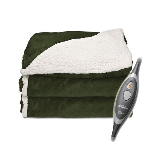 Sunbeam TST8VA-R608-41A66 Sherpa RoyalMink Electric Heated Throw Blanket - Olive