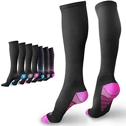 BAMS Premium Bamboo Compression Socks for Men & Women - Antibacterial 20-30 mmHg Graduated Knee-High Sock with Hypoallergenic Odor-Kill Technology for Running, Sports, Travel, Maternity (1 Pair)