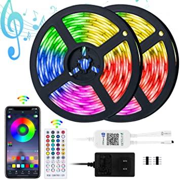 LED Strip Lights, Brightown 32.8ft RGB 5050 LED Led Light Strip with Remote & Bluetooth Controller & Timer, Music Sync, Waterproof Tape Color Changing Lights for Home Bar Decoration