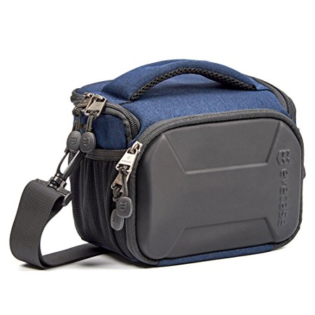 Evecase SLR Digital Camera Holster Shoulder Bag, Compact System Carrying Case Feature Shell for Superior Protection, Multiple Pockets for Accessories, Shock and Water Resistant Material - Navy Blue