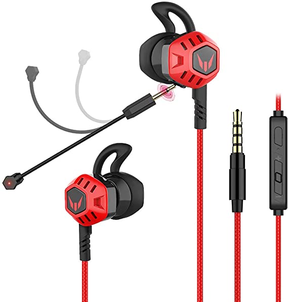 Gaming Earbud with Microphone Noise Isolating in-Ear E-Sport Wired Earbud Pure Sound and Powerful Bass, Earphones Headset with Mic and Volume Control Switch, PC, Mobile Phone with 3.5mm
