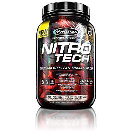 MuscleTech NitroTech Protein Powder, 100% Whey Protein with Whey Isolate, Cookies and Cream, 2 Pound
