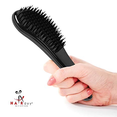 Black 2 In-1 Hair Detangler Brush – Wet or Dry Hair Detangling Brush and Comb For Curly, Wavy or Straight Hair – Pain Free, Ergonomic Handle - For Kids and Adults – by HairDay Care