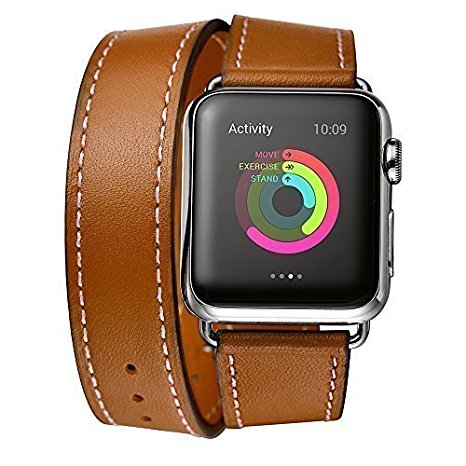 Elobeth for Apple Watch Band,iWatch band Genuine Leather Strap Wrist Band Replacement Clasp for Apple Watch & Sport & Edition(42mm Brown)
