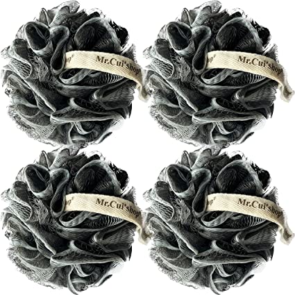 4 PACK（ XL 75G ） Bamboo Charcoal Exfoliating Home Spa Loofah Shower Sponge Pouf Mesh Brush - Bath Spa Puff Scrubber Ball - Face Body poof - Rich Foams Bubble