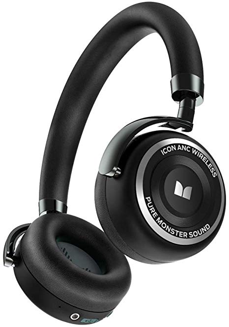Active Noise Cancelling Headphones, Monster Bluetooth Headphones with Carrying Case, Wireless Headphones with Mic and 30 Hours Playtime for Travel/Work, Black