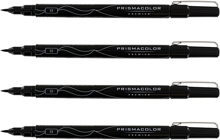 Prismacolor Premier Brush Tip Marker, Black, 4 PACK