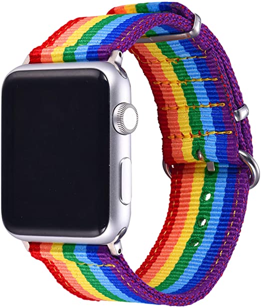 Bandmax Rainbow Wristband Compatible Apple Watch 38MM/40MM, iwatch Strap Comfortable Denim Fabric Replacement Band Accessories Mix Update apapter Clasp Compatible Apple Watch Series 5/4/3/2/1