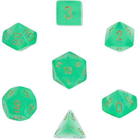 Polyhedral 7-Die Borealis Chessex Dice Set - Light Green with Gold Numbers CHX-27425