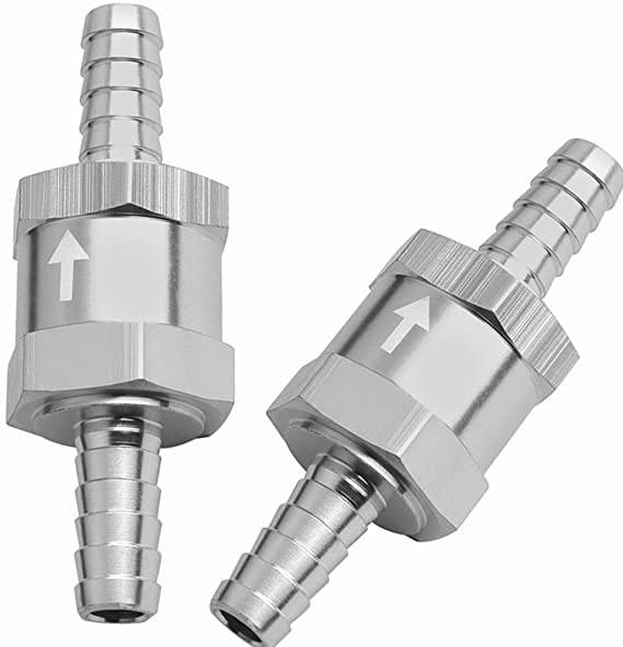 EVIL ENERGY 5/16" 8mm Non Return One Way Check Valve for Fuel Line Oil Petrol Diesel Aluminium Silver Pack of 2