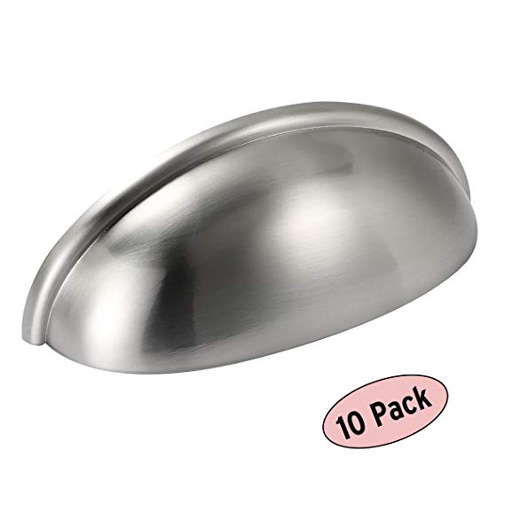 Amazer Handle Pulls, Satin Nickel Cabinet Hardware Bin Cup Drawer Handle Pull - 3" Inch (76mm) Hole Centers - 10 Pack