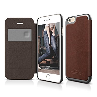 iPhone 6S Case, elago [Leather Flip][Brown / Metallic Dark Gray] - [Card Slot][Screen Protection][Premium Hybrid Construction] - for iPhone 6/6S