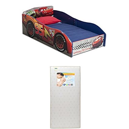 Delta Children Disney/Pixar Cars Wood Toddler Bed  with Twinkle Stars Crib & Toddler Mattress