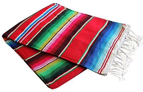 Del Mex X-large Mexican Serape Blanket Red (82" by 62")