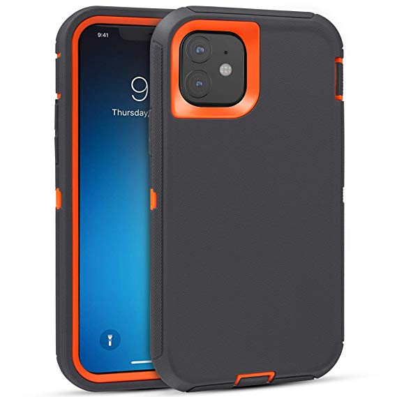 FOGEEK Case for iPhone 11, Heavy Duty Rugged Case, Full Body Protective Cover [Shockproof] Compatible for iPhone 11 2019 [6.1 inch] (Dark Grey/Orange)