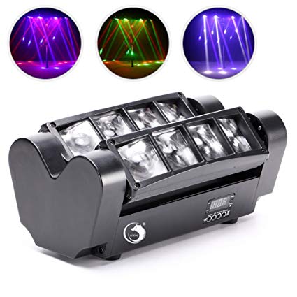 Moving Head Light, Mini Spider 8x3W with RGBW 4 Color LED Light Disco Lamp DMX512 Portable Stage Light by U`King (Black)